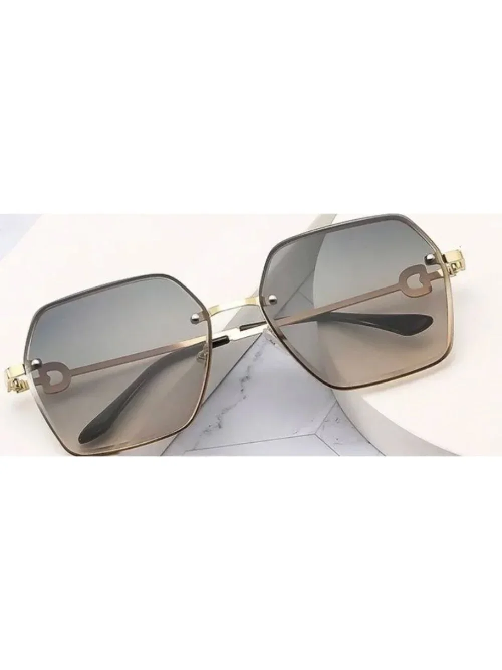 Oversized Unisex Square Grey to Tea Gradient Sunglasses With Gold Frame